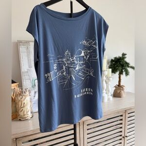 Lauren Ralph Lauren Dusty Blue Scenic Graphic Tee